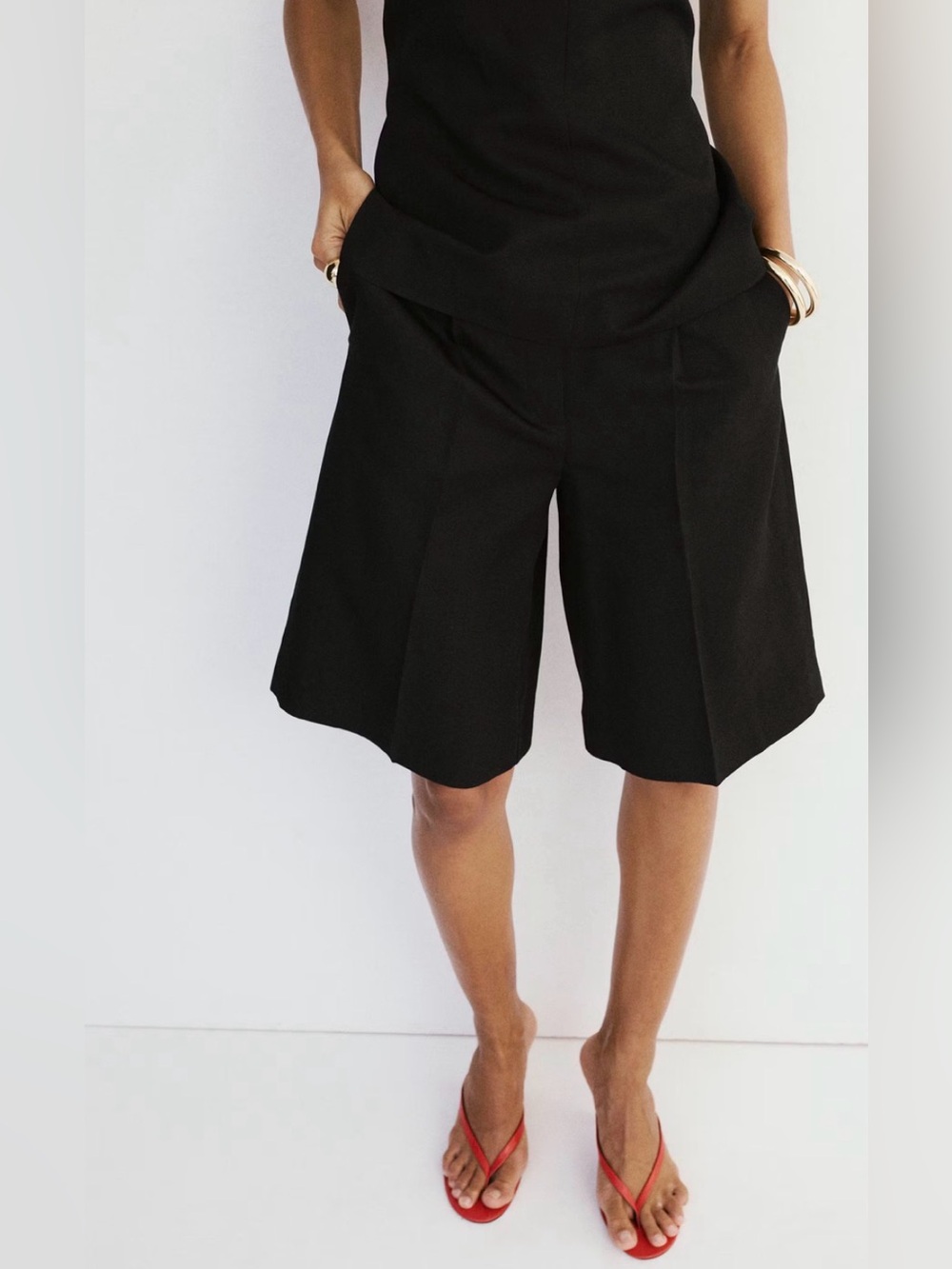 Ralph Lauren Black Women's Pleated Wide-Leg Bermuda Shorts